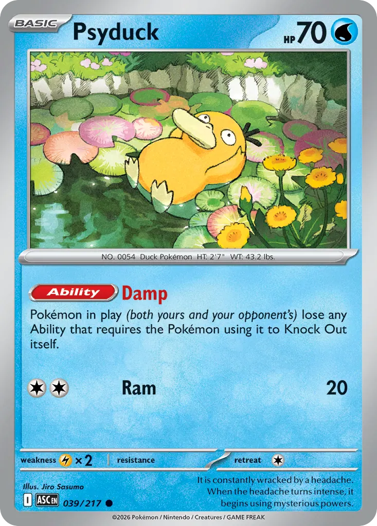 Psyduck 039/217 from Ascended Heroes, the card whose Prize Pack Cosmos Holo printing jumped 52%